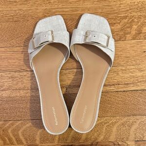 Reformation Beige Buckle Slide Sandals